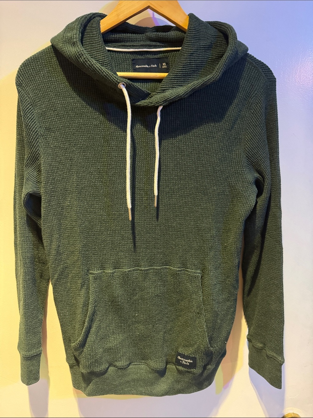 Abercrombie & Fitch Men's Olive Green Waffle-Knit Hoodie Sweater